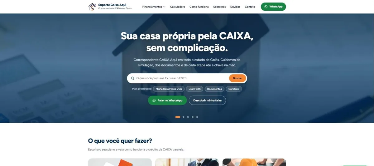 Página inicial do site Suporte Caixa Aqui