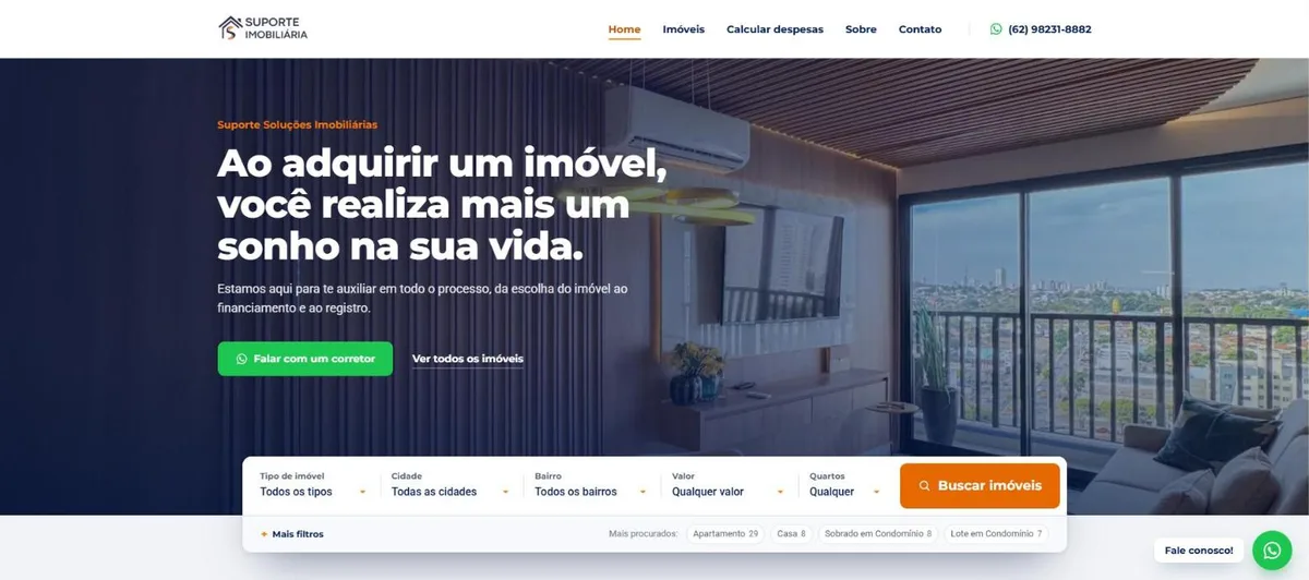 Página inicial do site Suporte Imobiliária